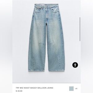 ZARA TRF MID WAIST BAGGY BALLOON JEANS